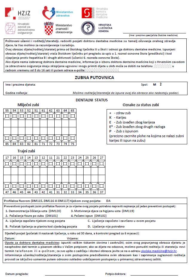 Zubna putovnica Ljekarnik.hr